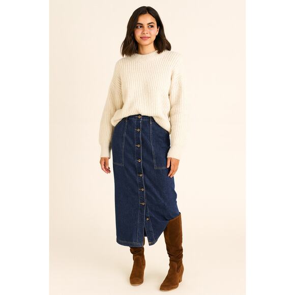 Paul Harris Design VTG SZ 16/Fits like 14 Maxi Denim Skirt Button Front Pockets - Picture 1 of 5